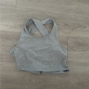 superdown Gray Cross-Back Crop Top